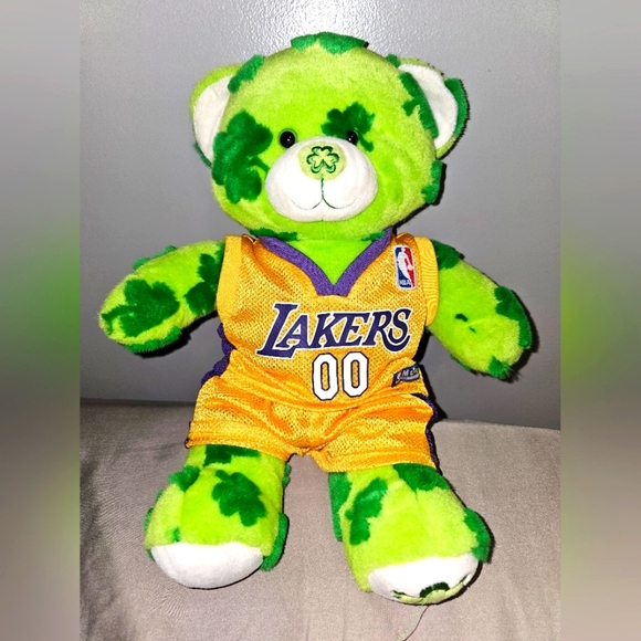 Build A Bear Irish Green Clover Teddy Bear W. Lakers Basketball Jersey - Picture 1 of 5